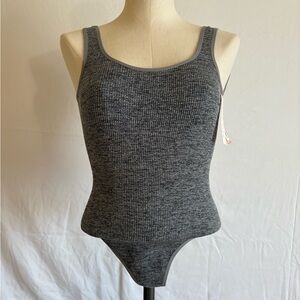 Colsie Gray Ribbed Bodysuit Thong 1 Piece Nylon Polyester Spandex Blend
